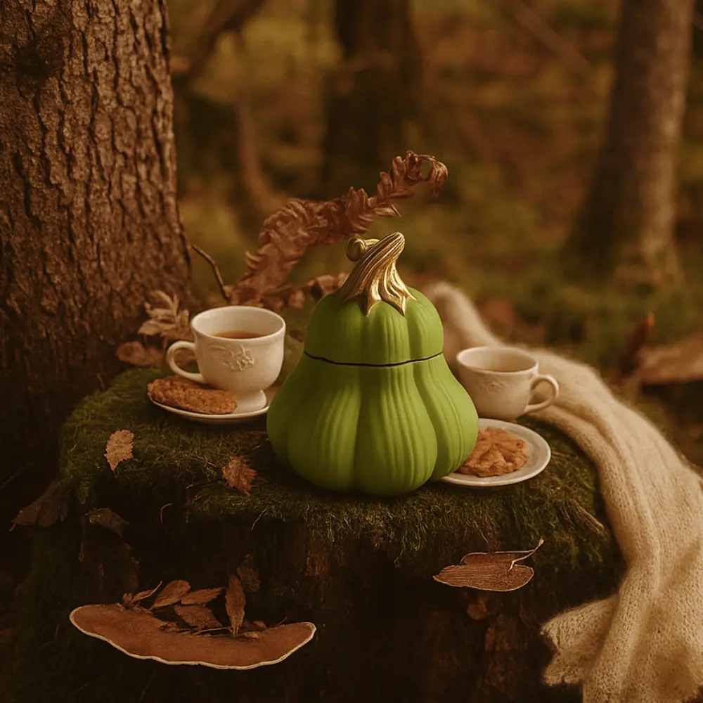 Pumpkin spice soy candle shaped like a butternut squash — perfect for cozy fall decor